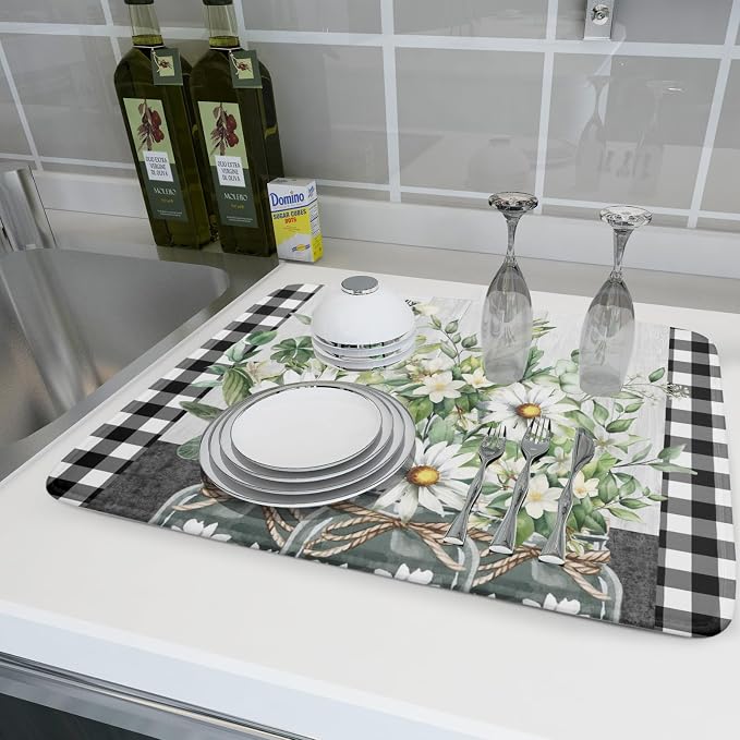 Spring Summer Daisy Floral Dish Drying Mat - Image 6