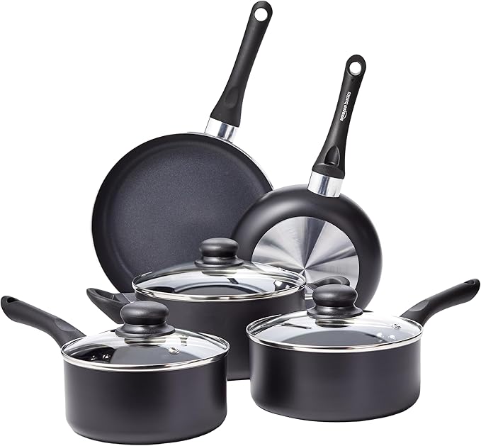 Amazon Basics Ceramic Non-Stick Cookware 8-Piece Set, Pots and Pans by AmazonBasics