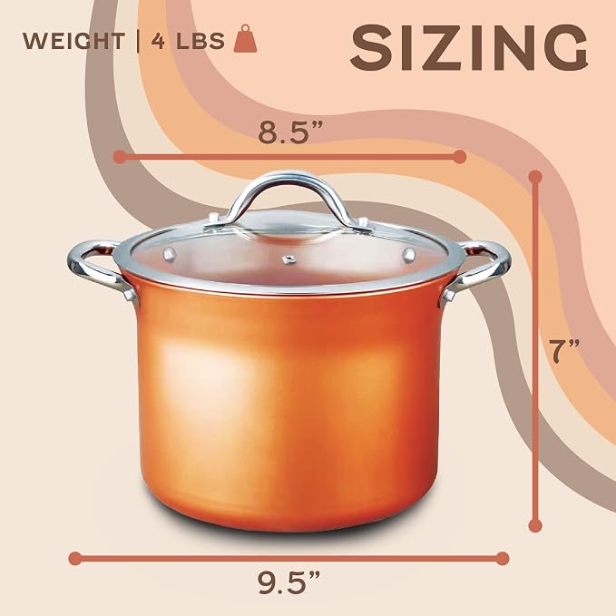 CONCORD 7 QT Copper Non Stick Stock Pot Casserole Coppe-Ramic Series Cookware - Image 2