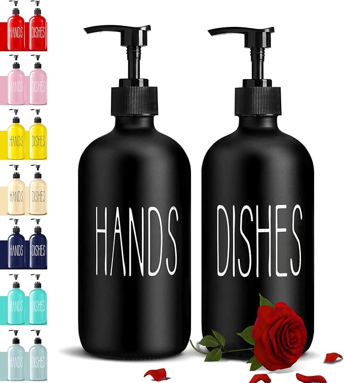 COHOSEGE Glass Soap Dispenser Set 2 Pack, Contains Hand and Dish Soap by COHOSEGE