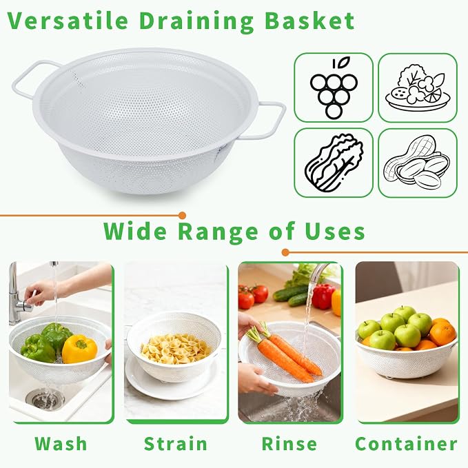 Colander Set with White Coating, Stainless Steel Micro-Perforated Colanders - Image 6