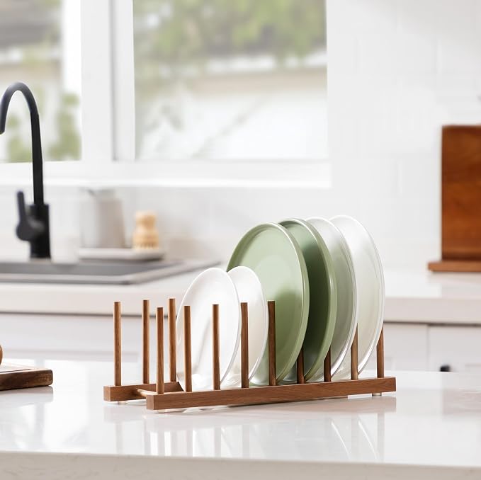 HBlife 4pcs Acacia Wooden Dish Dying Rack Pot Lid Plate Organizer Holder - Image 7