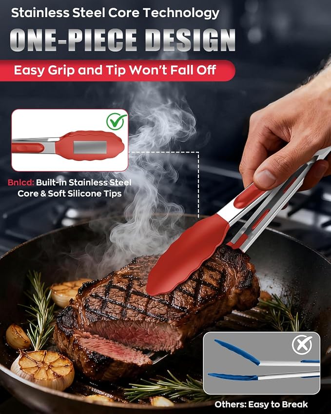 600ºF Heat Resistant Kitchen Tongs, Premium Locking Cooking Tongs - Image 5