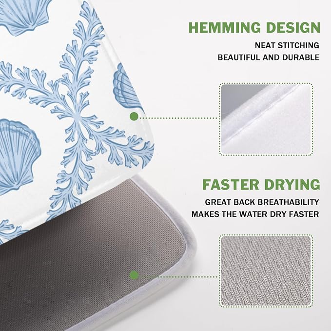 Summer Sea Shell Drying Mat 18x16 Inch, Light Blue Drying Mat - Image 4