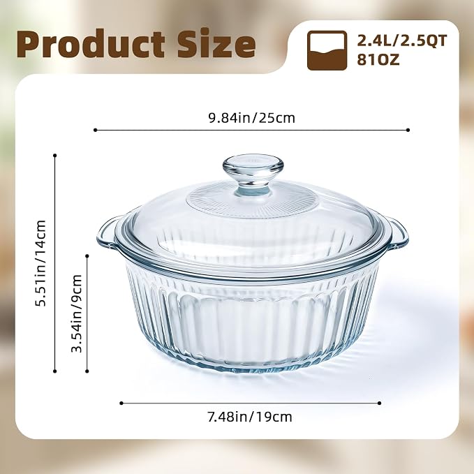 Luvan 2.4L/2.5Qt Round Glass Casserole Dish - Image 2