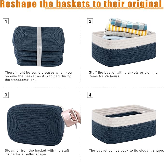 OIAHOMY 4 Pack Storage Baskets for Organizing, Small Bins for Shelves, Cute - Image 7