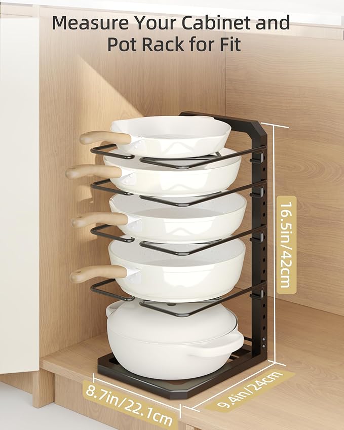 Pots and Pans Organizer under Cabinet, 5 Adjustable Tiers Heavy-Duty Pan Pot - Image 2