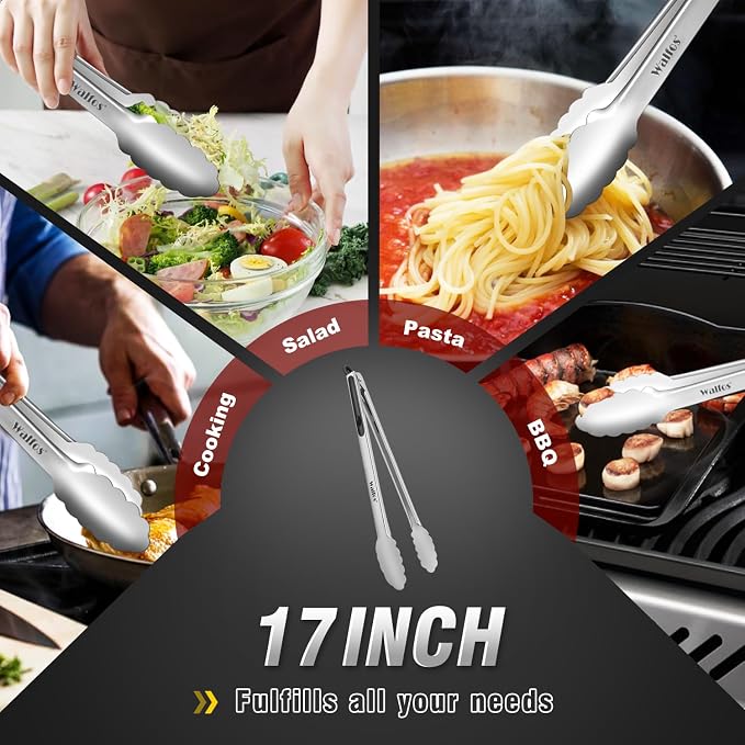 Walfos 17 Inch Extra Long Grill Tongs, Ultimate Stainless Steel BBQ Tongs - Image 7
