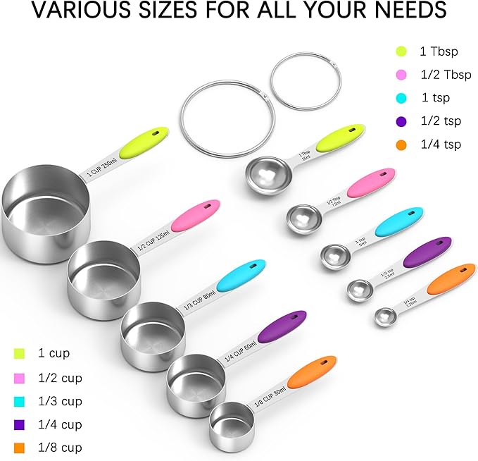 TILUCK Measuring Cups and Spoons Set, Stainless Steel, Kitchen Utensils - Image 3