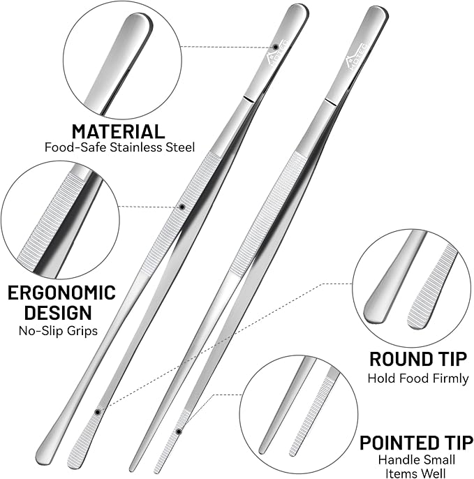 HOTEC Kitchen Tweezers Tongs Stainless Steel Professional Chef Tweezers - Image 5