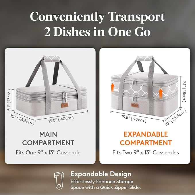 Lifewit Insulated Double Decker Casserole Carrier, Expandable Lasagna Lugger - Image 2