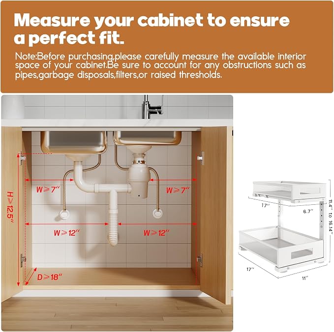 2 Pack 17IN Depth Under Sink Storage Organizer, Large 2-Tier Elegant Mesh Pull - Image 2