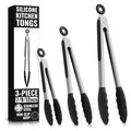 Kitchen Tongs Set of 3-7/9/12" Silicone Tipped Tongs by Lagarto