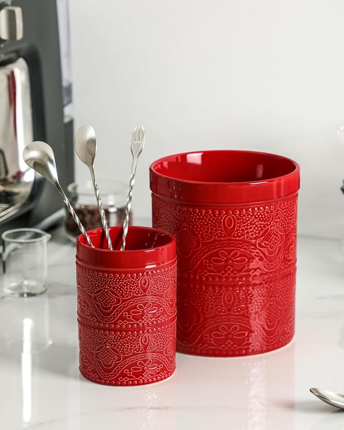 FUN ELEMENTS Kitchen Utensil Holder, 7.2+5.5" Super Large Utensil Crock Heavy - Image 5