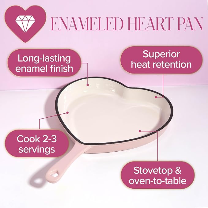 Paris Hilton Enameled Cast Iron Heart Skillet Pan, Superior Heat Retention - Image 2