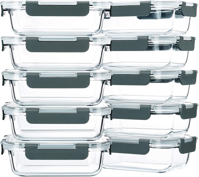 M MCIRCO 10-Pack, 22 Oz Glass Meal Prep Containers, Glass Food Storage by MMCIRCO
