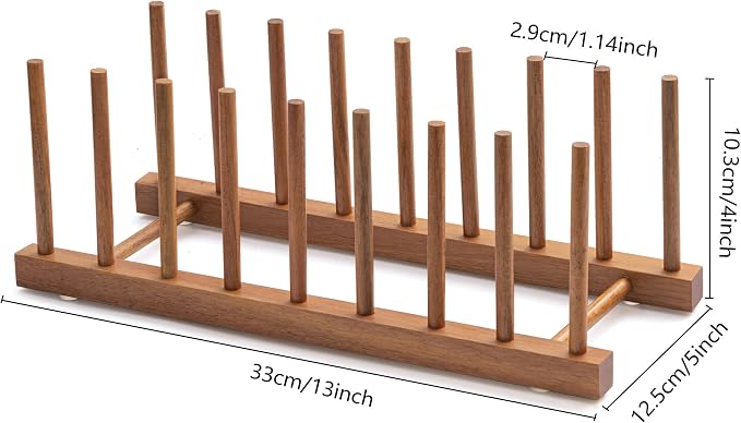 HBlife 2pcs Acacia Wooden Dish Dying Rack Pot Lid Plate Organizer Holder - Image 2