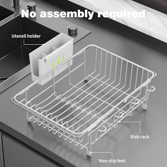 Dish Drying Rack in Sink: Expandable, 3-Slot Utensil Holder, Anti-Slip Handle. - Image 9