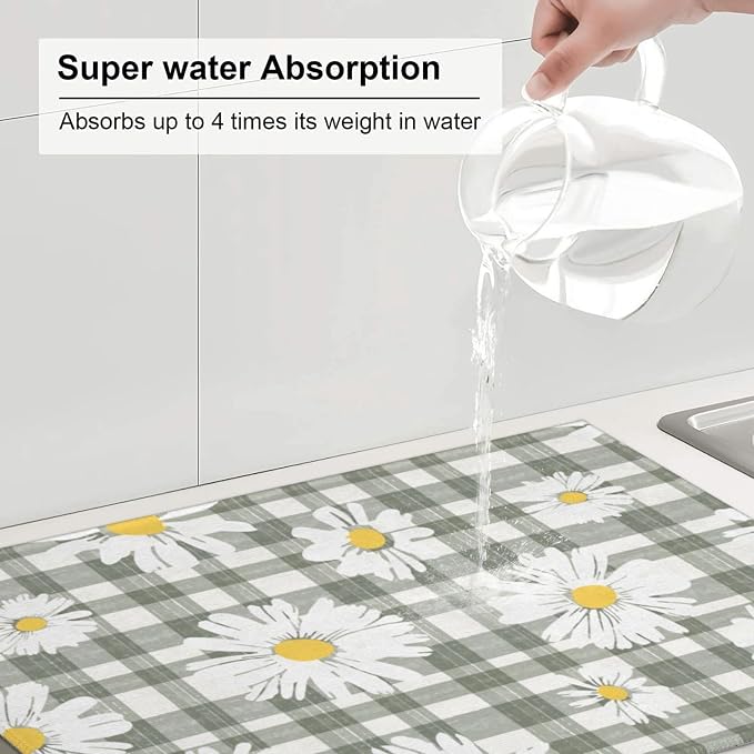 Daisy Dish Drying Mat For Kitchen Counter Absorbent Large Kitchen Fast Dry Pad - Image 6