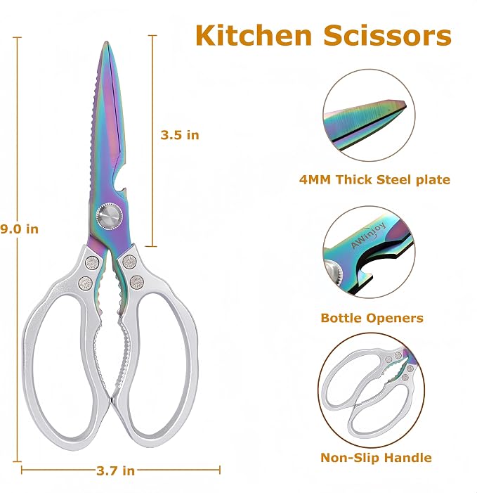 AWinjoy Heavy Duty Sharp Kitchen Scissors, Dishwasher Safe, Cooking Shears - Image 2