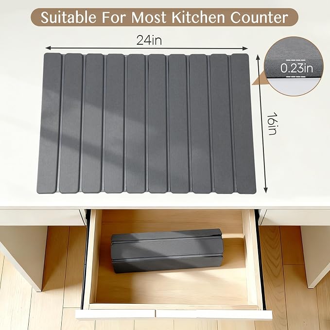 Large Stone Dish Drying Mat for Kitchen Counter, Thin & Light Quick Dry Stone - Image 5