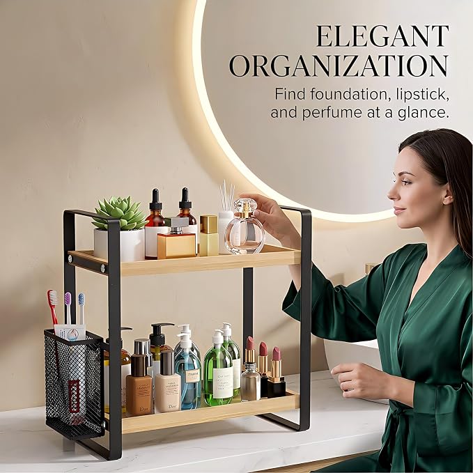 LEMIKKLE 2-Tier Wood Bathroom Counter Organizer - Image 5
