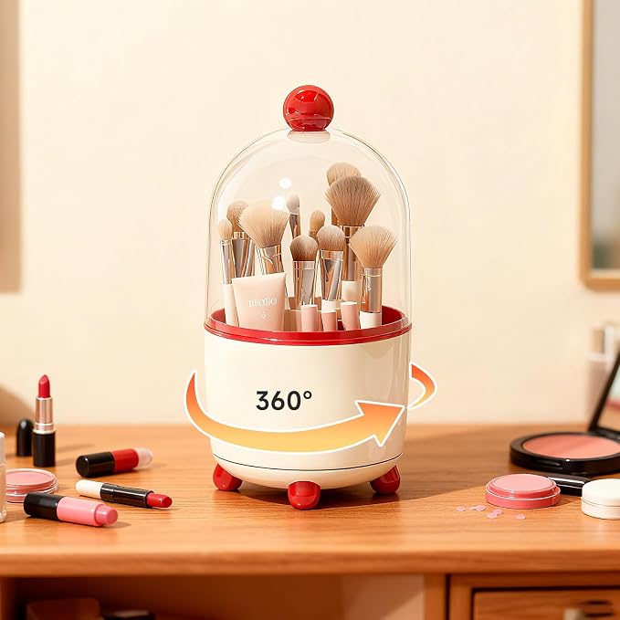 Makeup Brush Holder with Lid, Cosmetic Tools Organizer with Cover, 360° - Image 5
