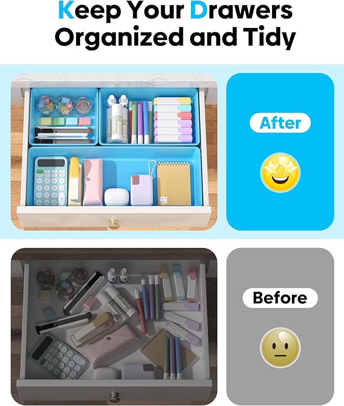 10 Pack Large Size Plastic Drawer Organizers Set, 3 Sizes Desk Drawer Organizer - Image 4
