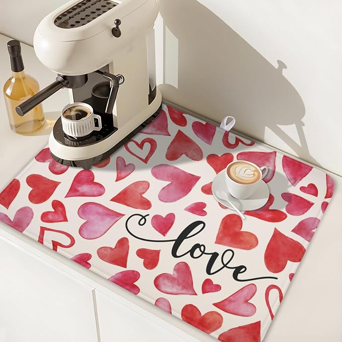 Valentine's Day Dish Drying Mat 18 x 24 Inch Heart Shaped Dish Drying Pad - Image 7