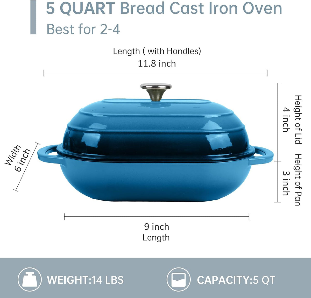 Enameled Cast Iron Dutch Oven for Bread Baking | Non-Stick 5QT Oval