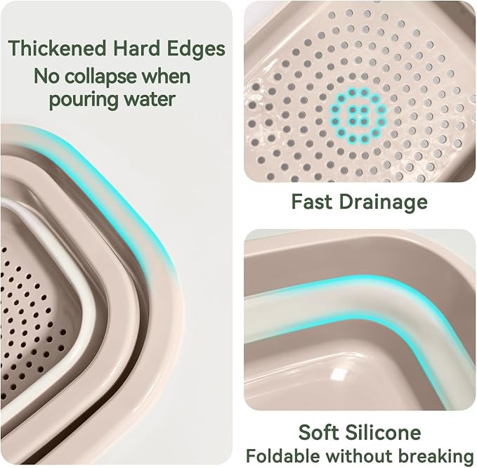 3 Sets 2 in 1 Collapsible Colander and Sink Basin - Image 6