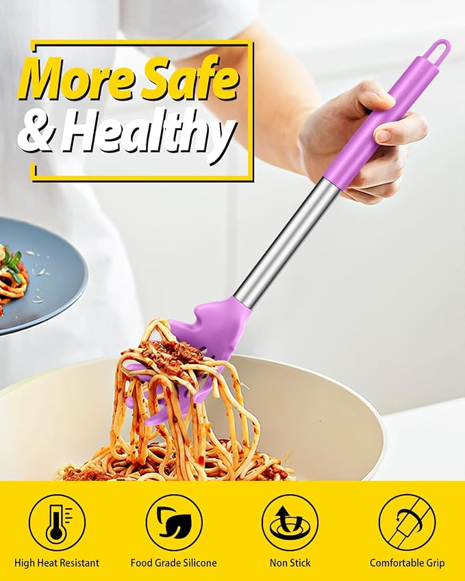 Silicone Pasta Fork and Ladle Spoon Set, Large Non Stick Kitchen Utensils - Image 3