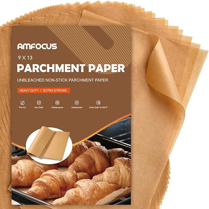 200 Pcs Parchment Paper Sheets, 9x13 In Non-Stick Precut Baking Parchment by AMFOCUS