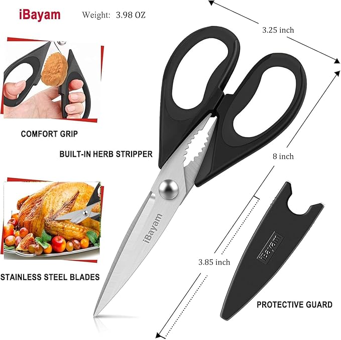 Small Kitchen Scissors 8-inch, iBayam 2 Pack Kitchen Shears All Purpose Meat - Image 2