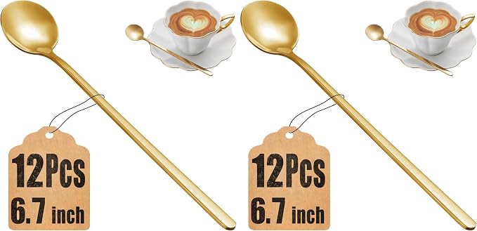 12 Pcs Coffee Spoons Set, 6.7" Gold Tea Spoons Long Handle, Stainless Steel by MUTNITT