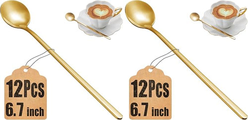 12 Pcs Coffee Spoons Set, 6.7" Gold Tea Spoons Long Handle, Stainless Steel by MUTNITT
