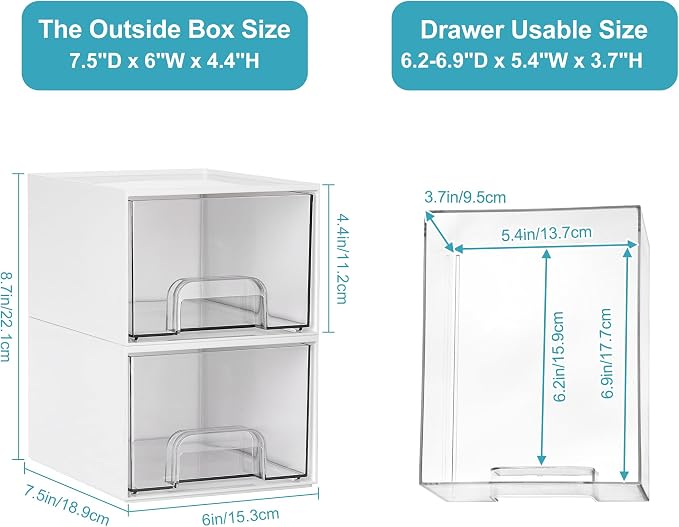Vtopmart 4Pack Small Stackable Storage Drawers, Bathroom Makeup Organizer - Image 3