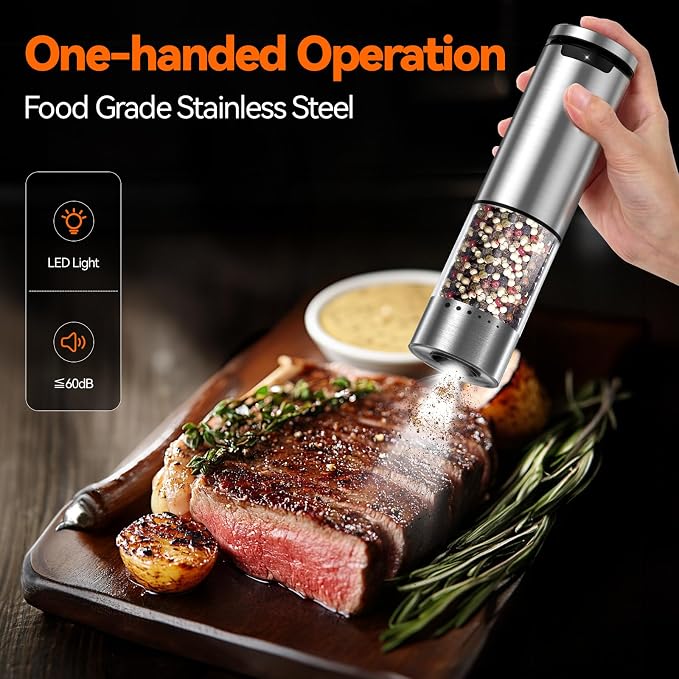 VOXON Update Electric Salt and Pepper Grinder Set Rechargeable Stainless Steel - Image 6