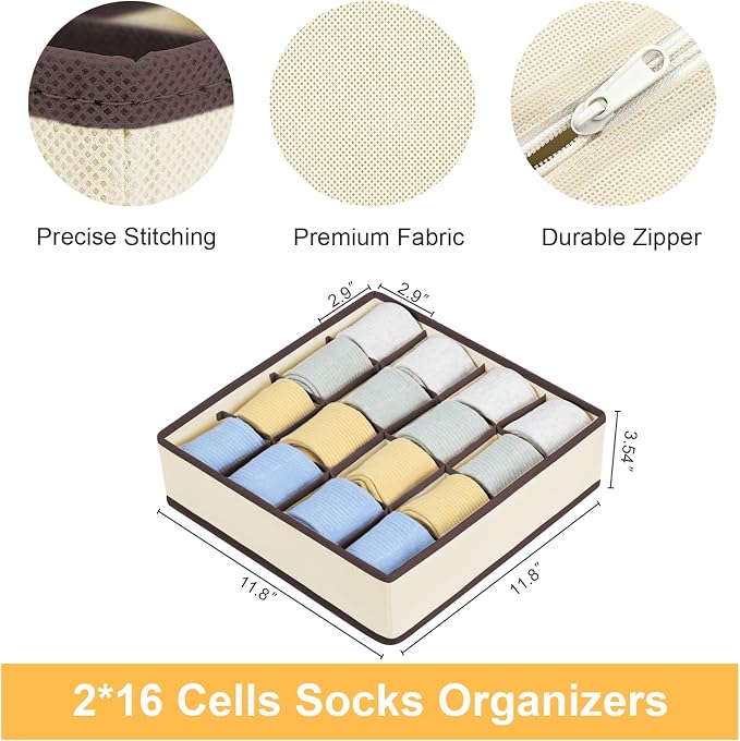 Joyoldelf Sock Drawer Organizer Divider Underwear Organizer 16-cell Fabric - Image 2