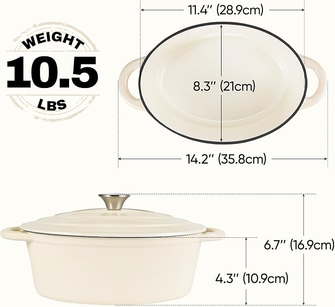 Oval Dutch Oven for Bread Baking, 4.5 Quart Non Stick Enameled Cast Iron Dutch - Image 3