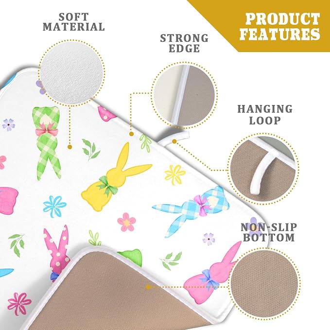Easter Dish Drying Mat for Kitchen Counter Cute Bunny Floral Holiday Microfiber - Image 4