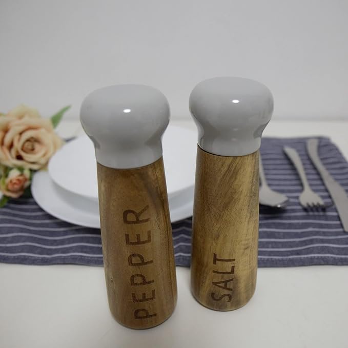 Tessie & Jessie Wooden Salt and Pepper Grinder Set, Premium Acacia Wood - Image 8