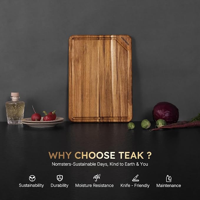 13'' Teak Wood Cutting Board for Kitchen Non Slip Over Sink Charcuterie Board - Image 3