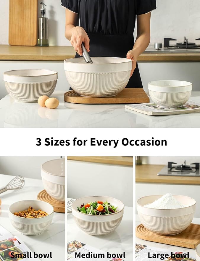 Large Ceramic Mixing Bowls, Glazed White Kitchen Bowl, Dough Kneading, - Image 4