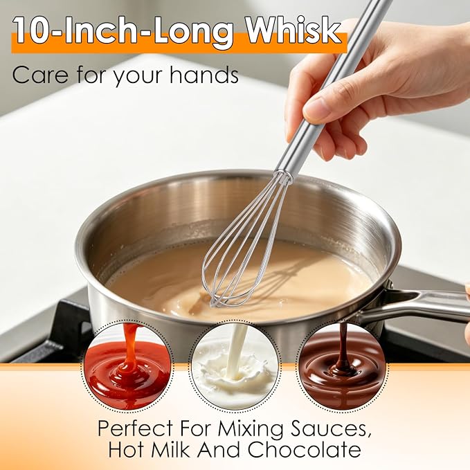 HOTEC 10 Inch Mini Whisk, Anti-Rust 304 Stainless Steel Small Whisks - Image 4