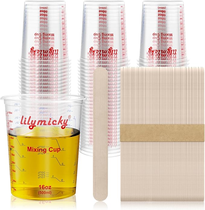 Lilymicky 16 oz Plastic Mixing Cups, 50 Pack 16 oz Disposable Measuring Cups by Lilymicky
