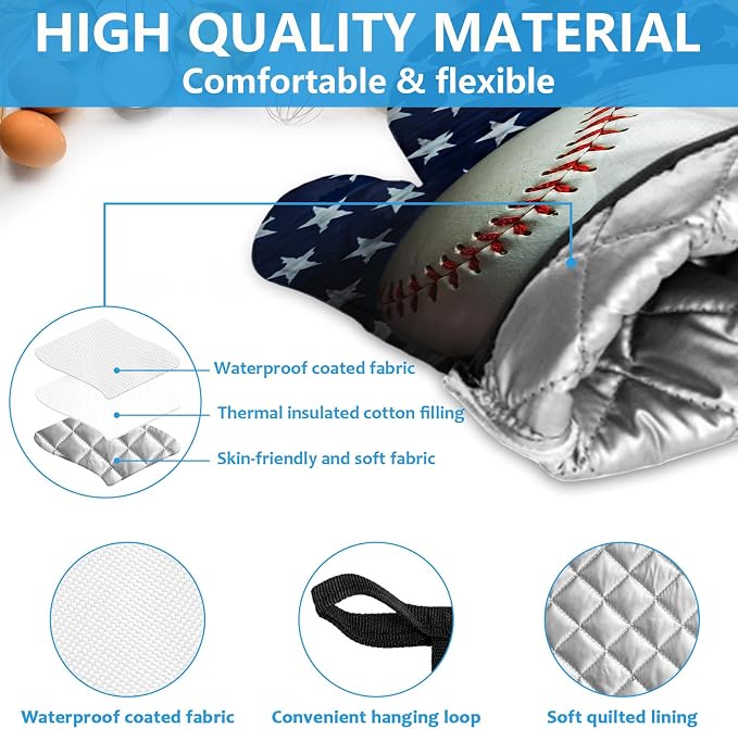 American Flag Baseball Oven Mitts and Pot Holders Sets Heat Resistant 4Pcs - Image 3