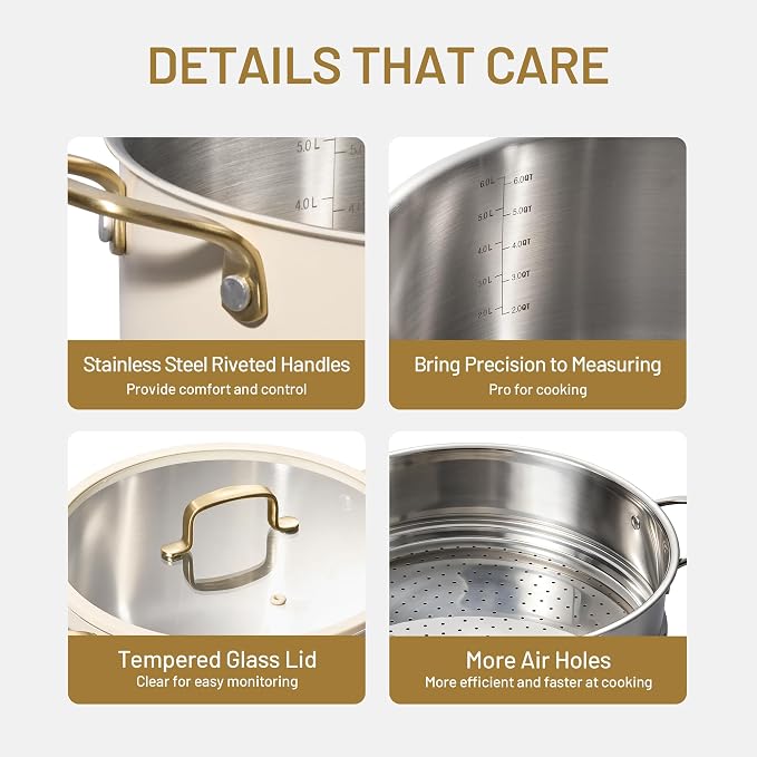 CAROTE 8QT Full Clad Tri Ply Stainless Steel Stock Pot - Image 4