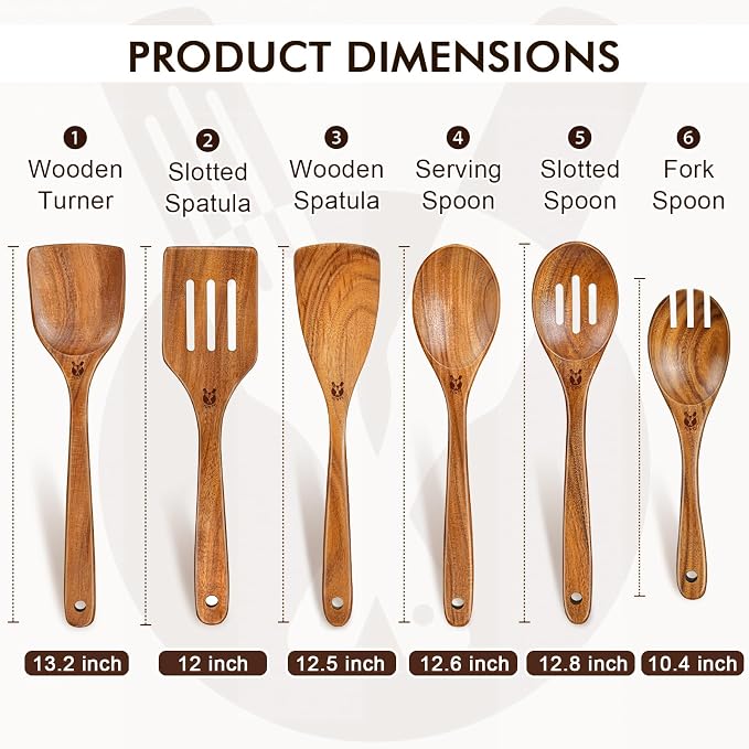 Wooden Spoons for Cooking, Cooking Utensils Set - Image 3