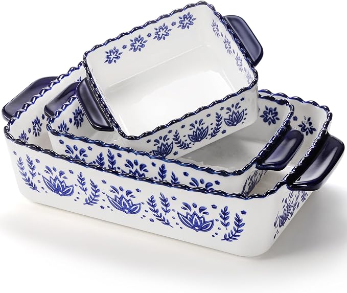 SOUJOY 3 Pack Porcelain Bakeware Set, Rectangular Baking Dishes, Lasagna Pan by SOUJOY
